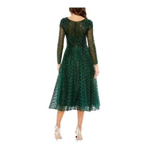 NWT MAC DUGGAL 20399 Long Sleeve Midi Party Dress Wrap Over Size14 Green Emerald - Picture 3 of 13